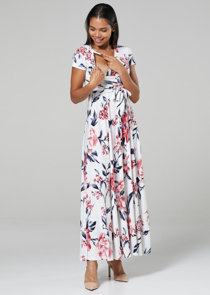 Maternity Nursing Maxi Wrap Dress in Flower Print