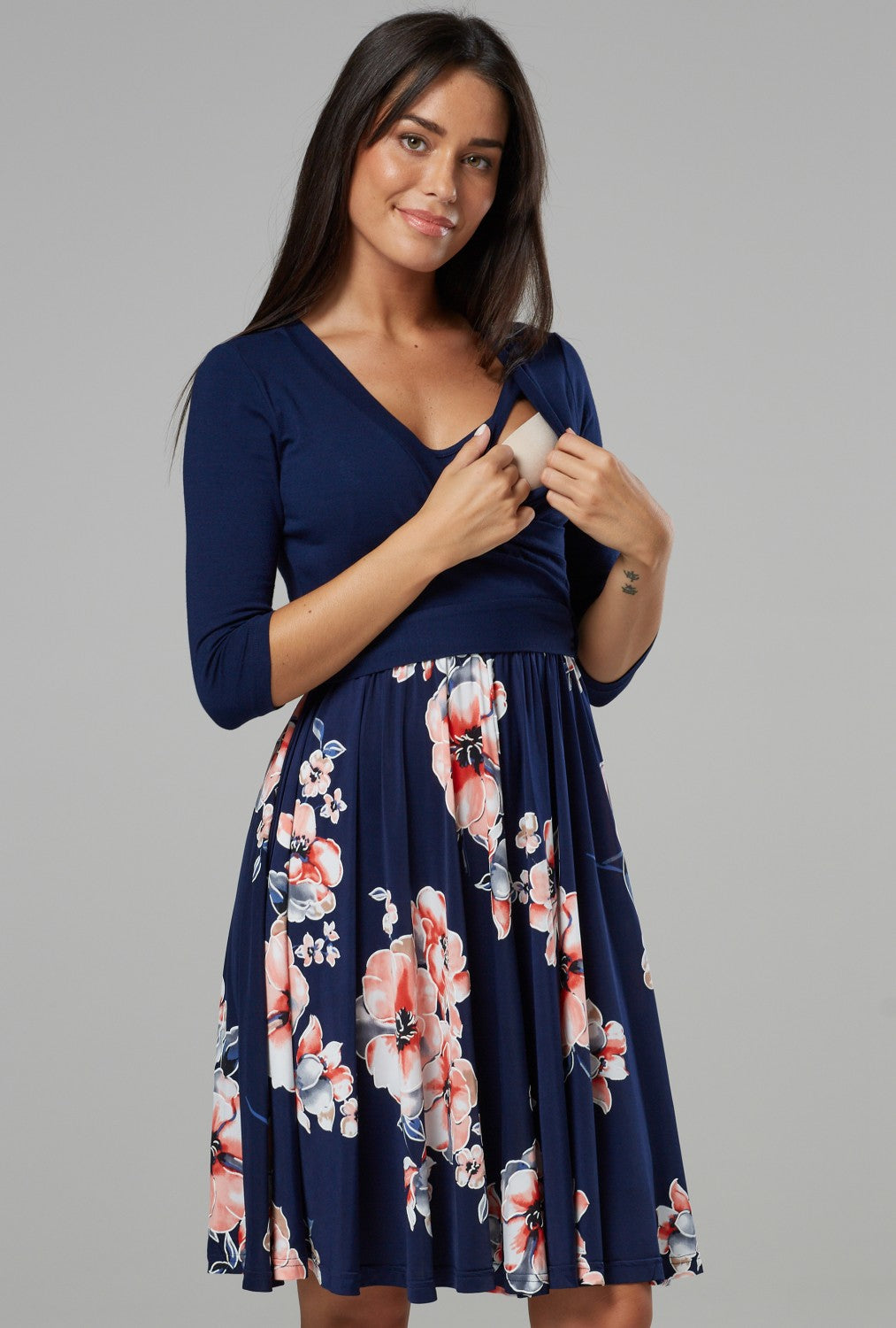 Maternity Wrap Nursing Dress in Flower Print