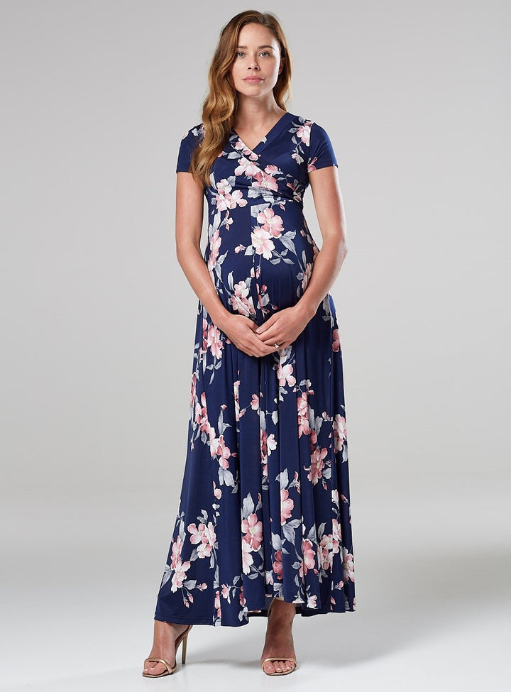 Maternity Nursing Maxi Wrap Dress in Flower Print