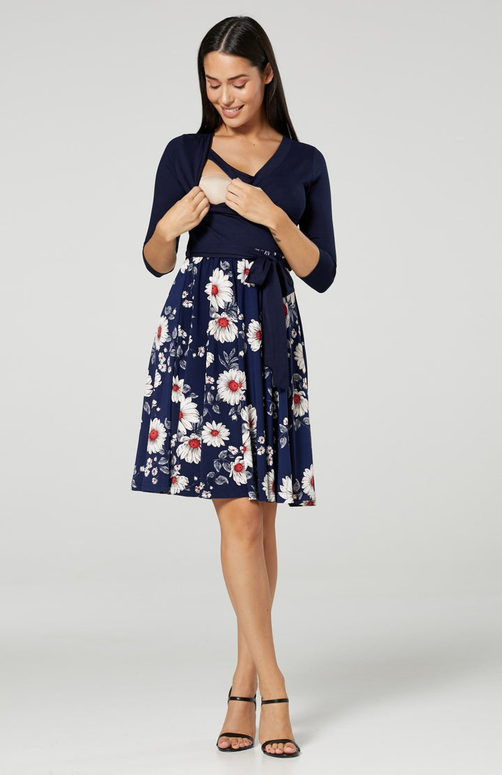 Maternity Wrap Nursing Dress in Flower Print