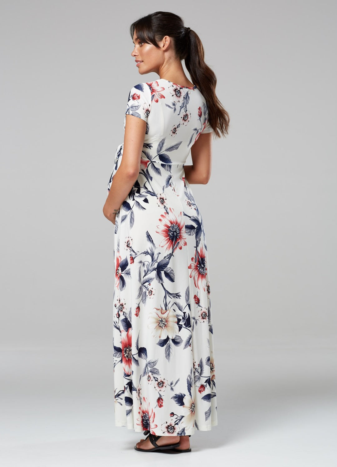 Maternity Nursing Maxi Wrap Dress in Flower Print