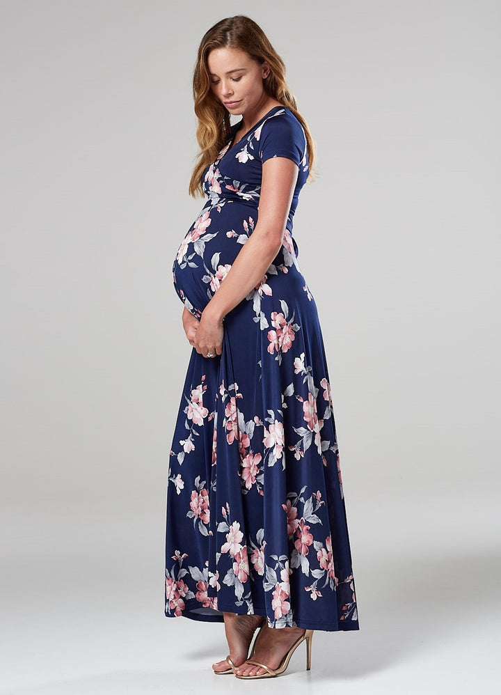 Maternity Nursing Maxi Wrap Dress in Flower Print