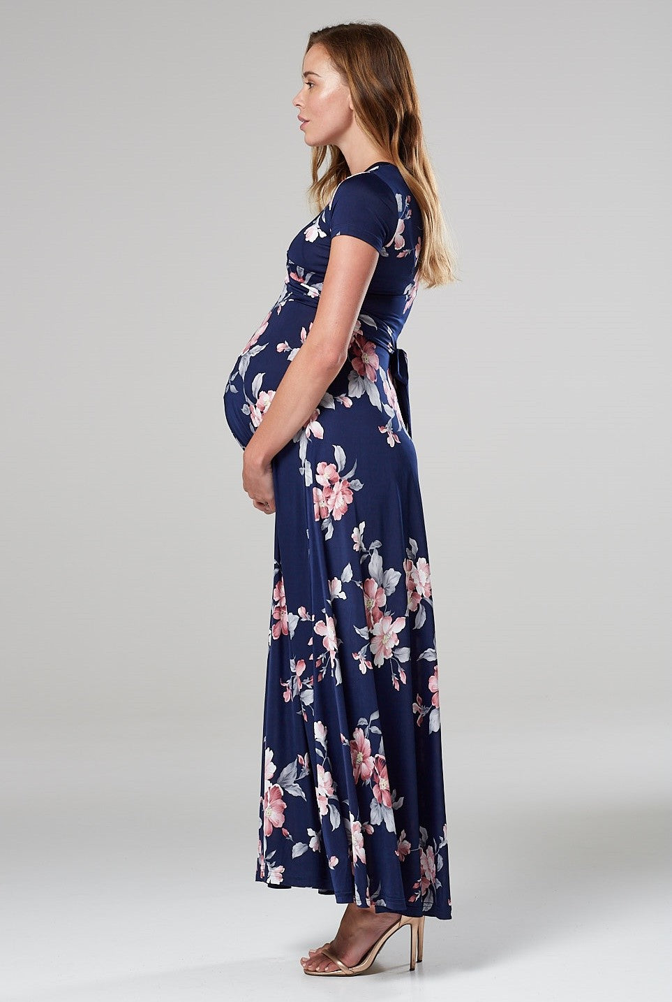 Maternity Nursing Maxi Wrap Dress in Flower Print