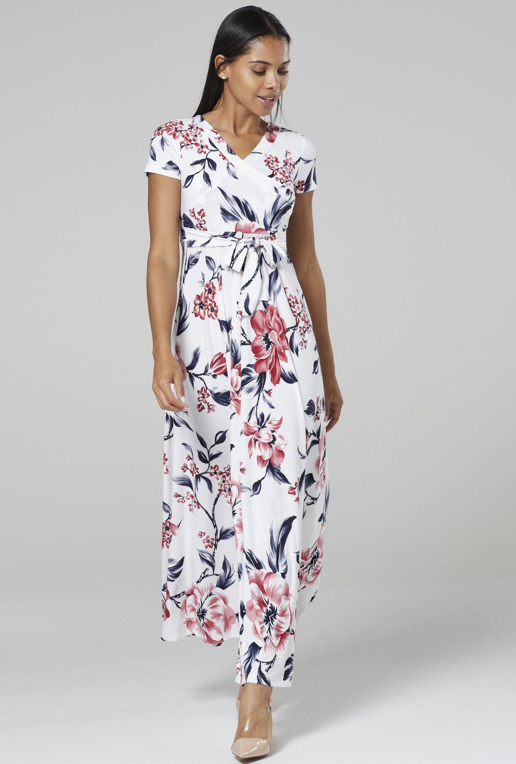 Maternity Nursing Maxi Wrap Dress in Flower Print