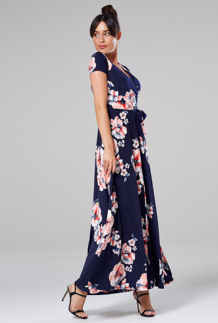 Maternity Nursing Maxi Wrap Dress in Flower Print