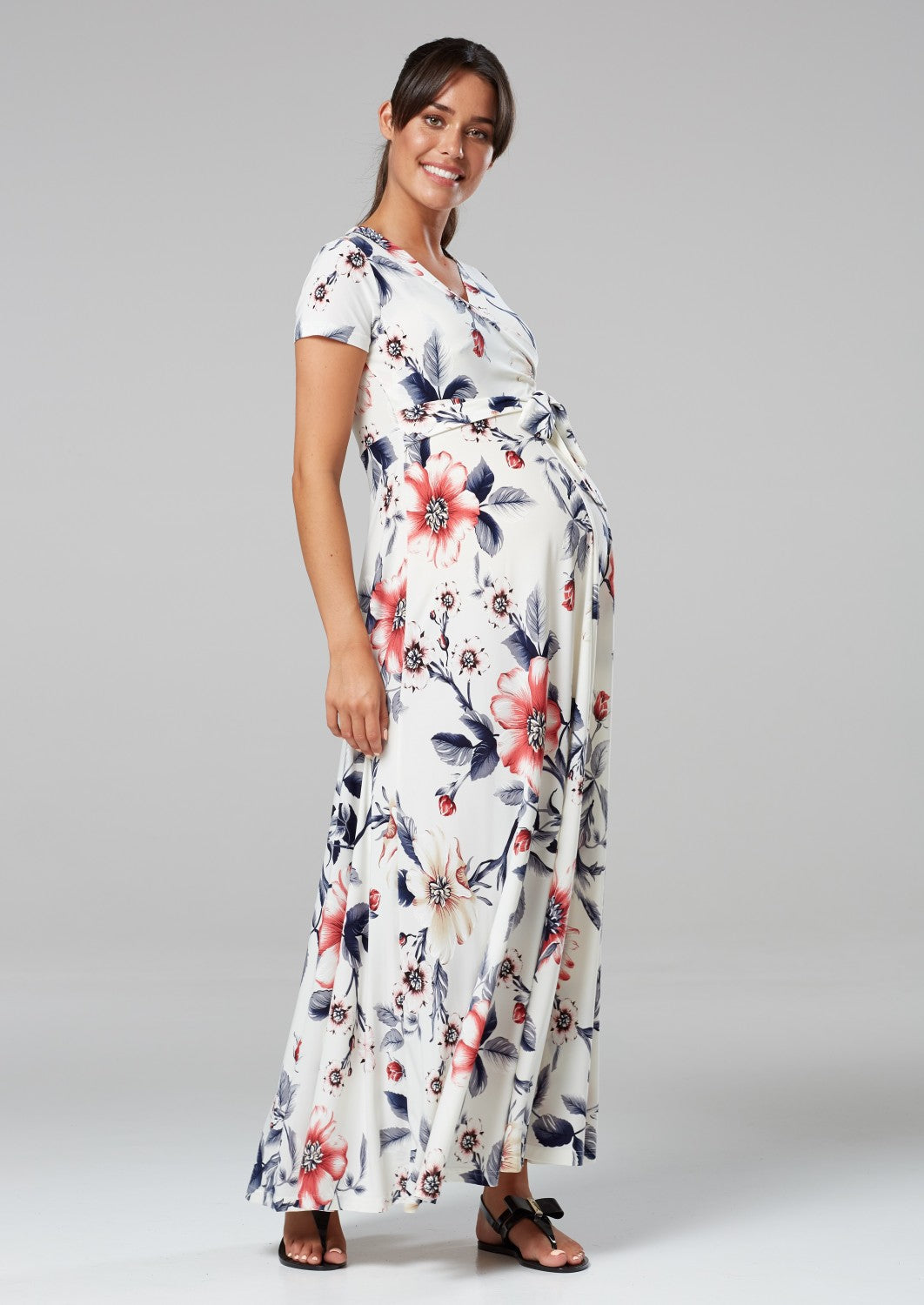 Maternity Nursing Maxi Wrap Dress in Flower Print