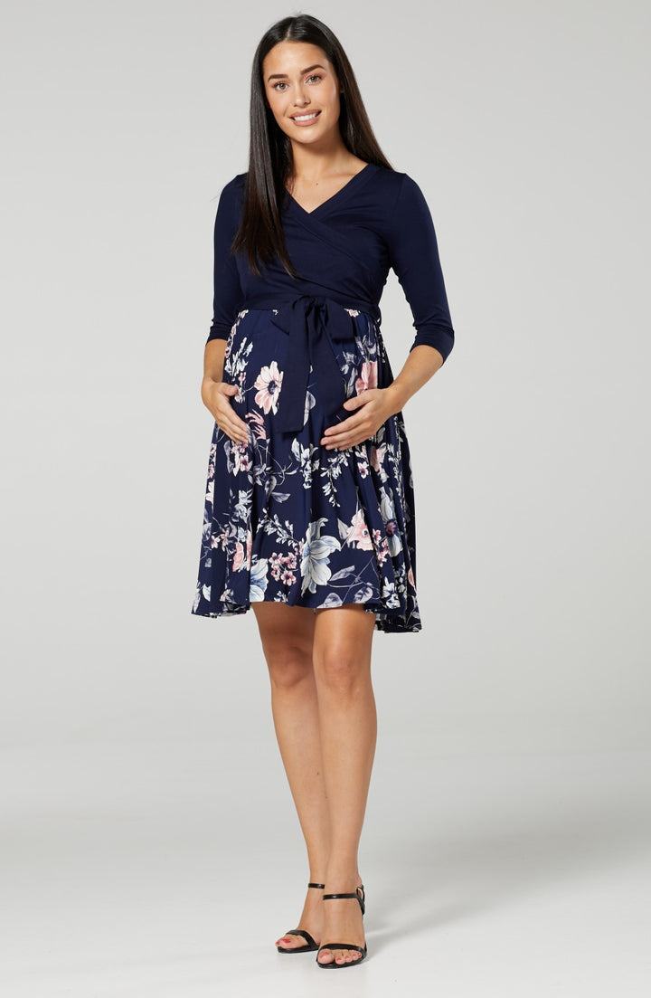 Maternity Wrap Nursing Dress in Flower Print