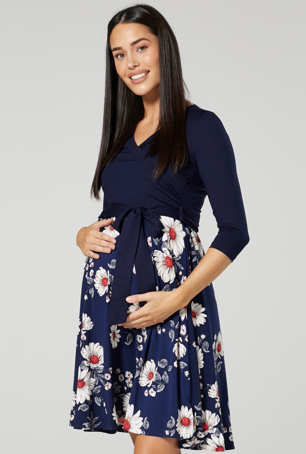 Maternity Wrap Nursing Dress in Flower Print