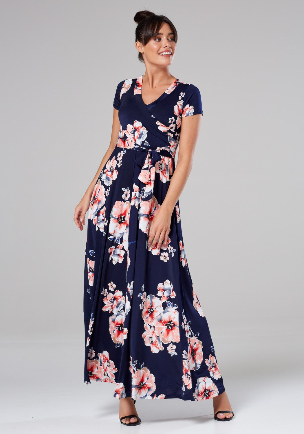 Maternity Nursing Maxi Wrap Dress in Flower Print