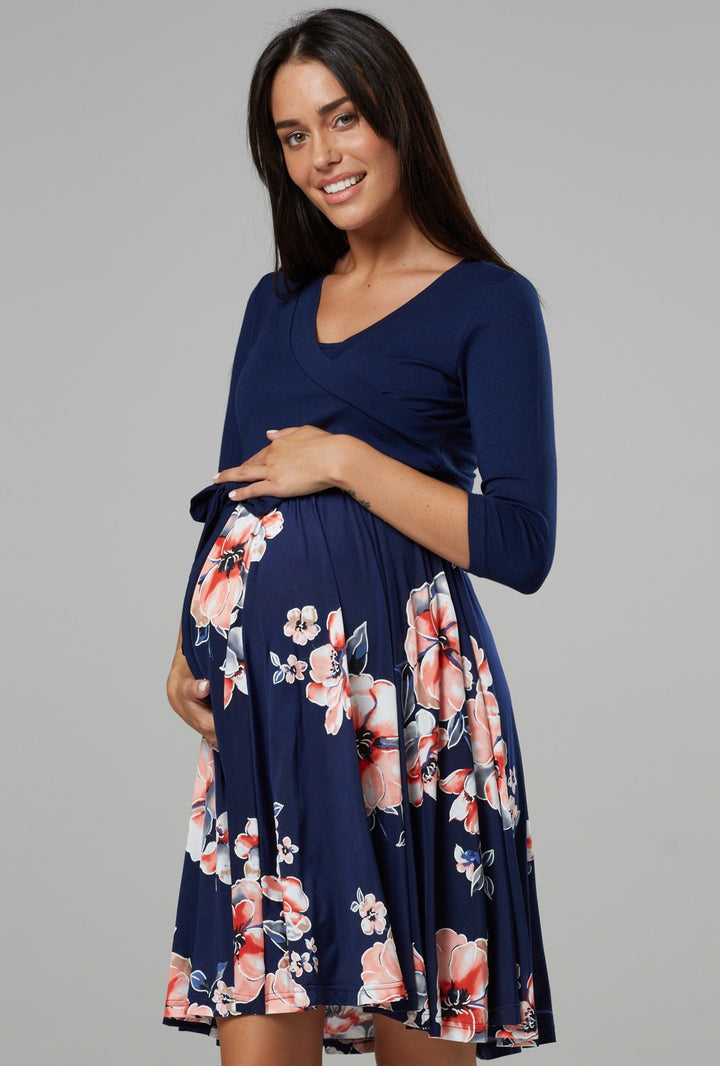 Maternity Wrap Nursing Dress in Flower Print