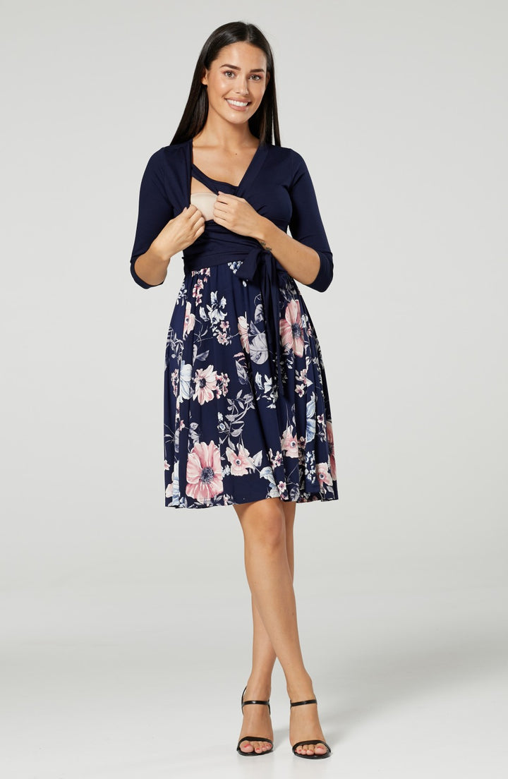 Maternity Wrap Nursing Dress in Flower Print