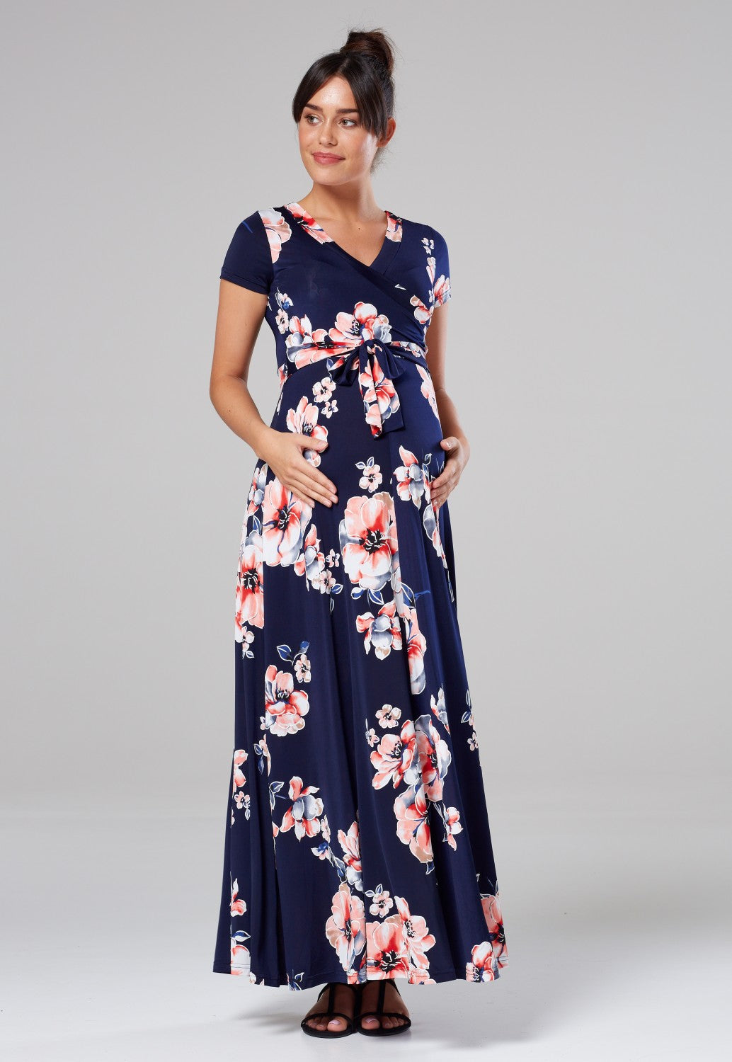 Maternity Nursing Maxi Wrap Dress in Flower Print