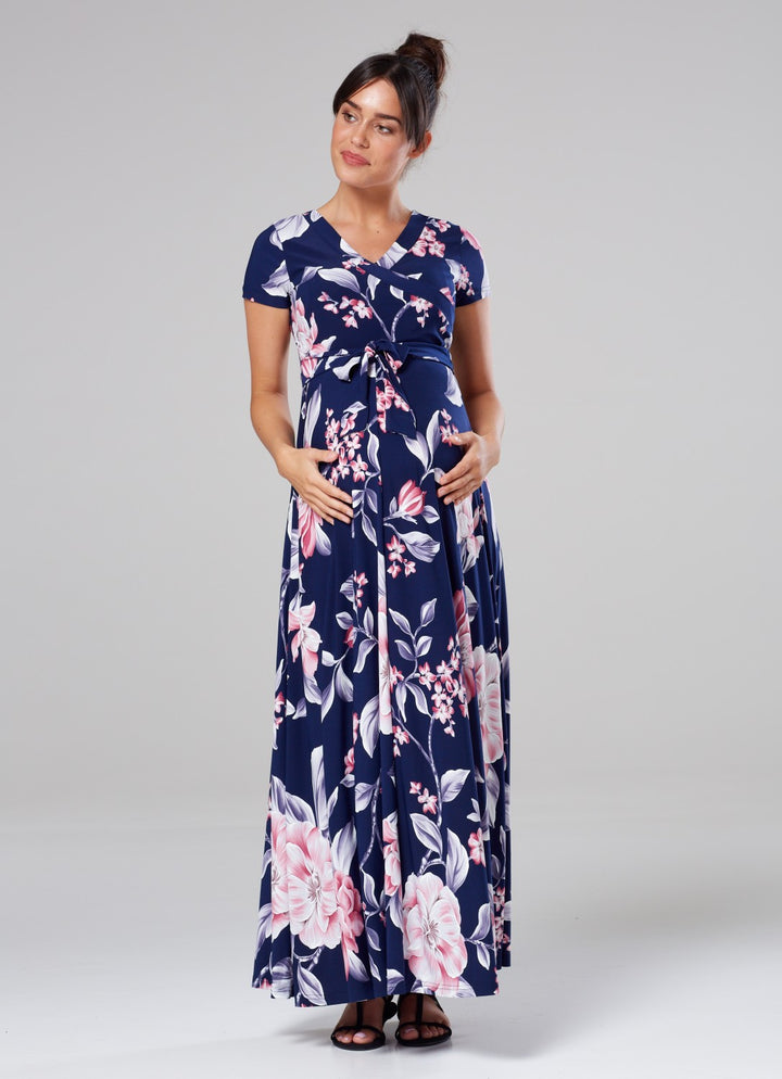 Maternity Nursing Maxi Wrap Dress in Flower Print