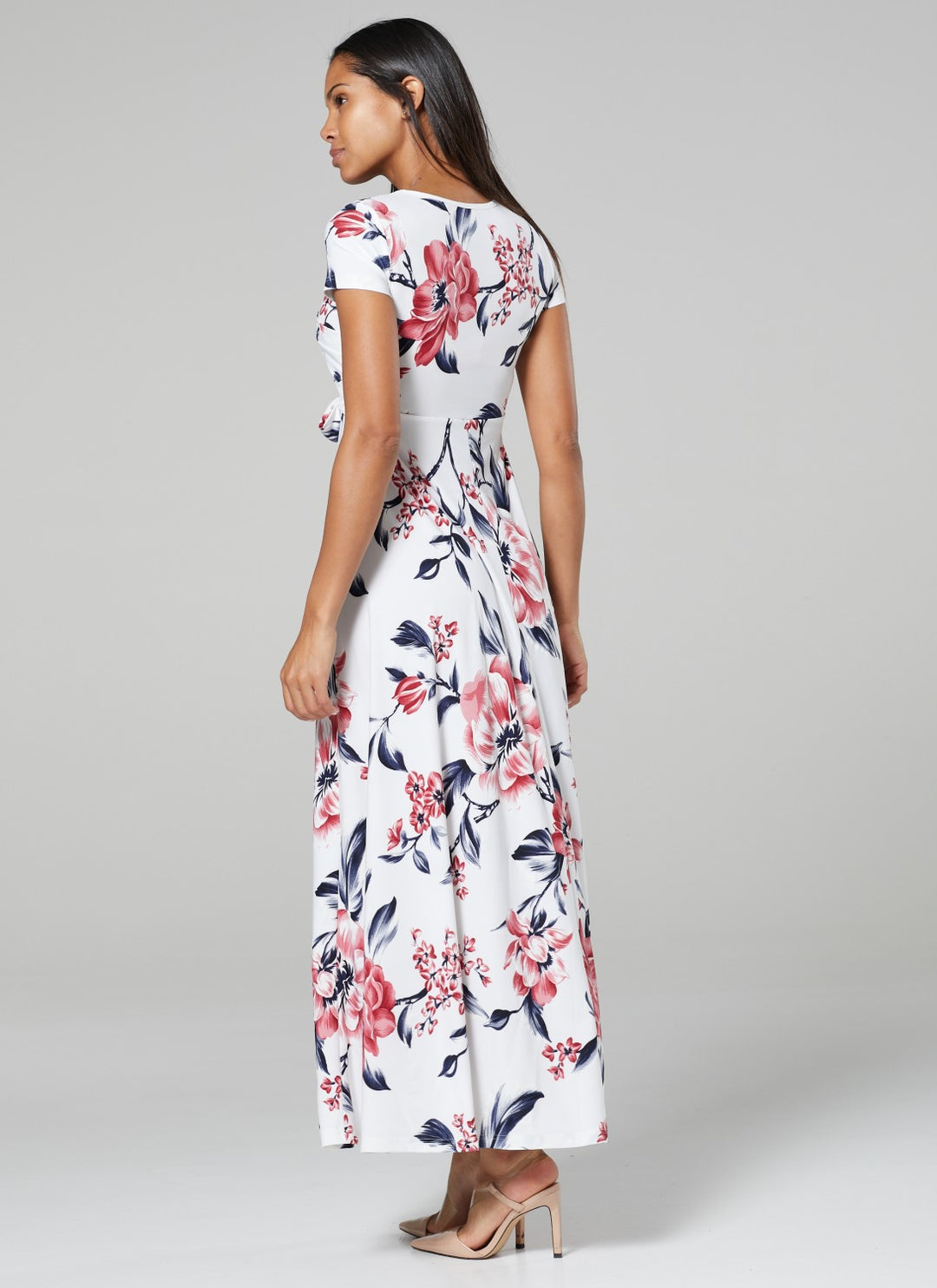 Maternity Nursing Maxi Wrap Dress in Flower Print