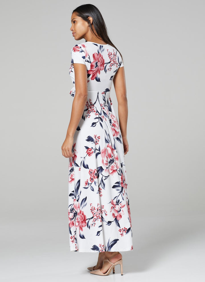 Maternity Nursing Maxi Wrap Dress in Flower Print