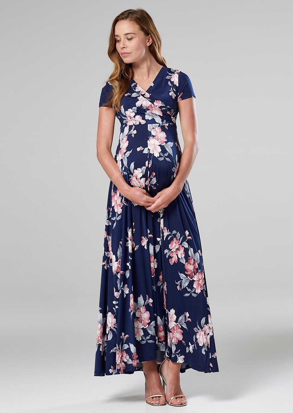 Maternity Nursing Maxi Wrap Dress in Flower Print