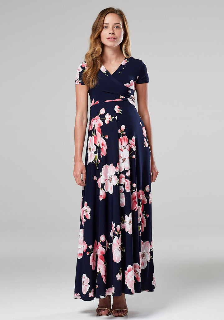 Maternity Nursing Maxi Wrap Dress in Flower Print