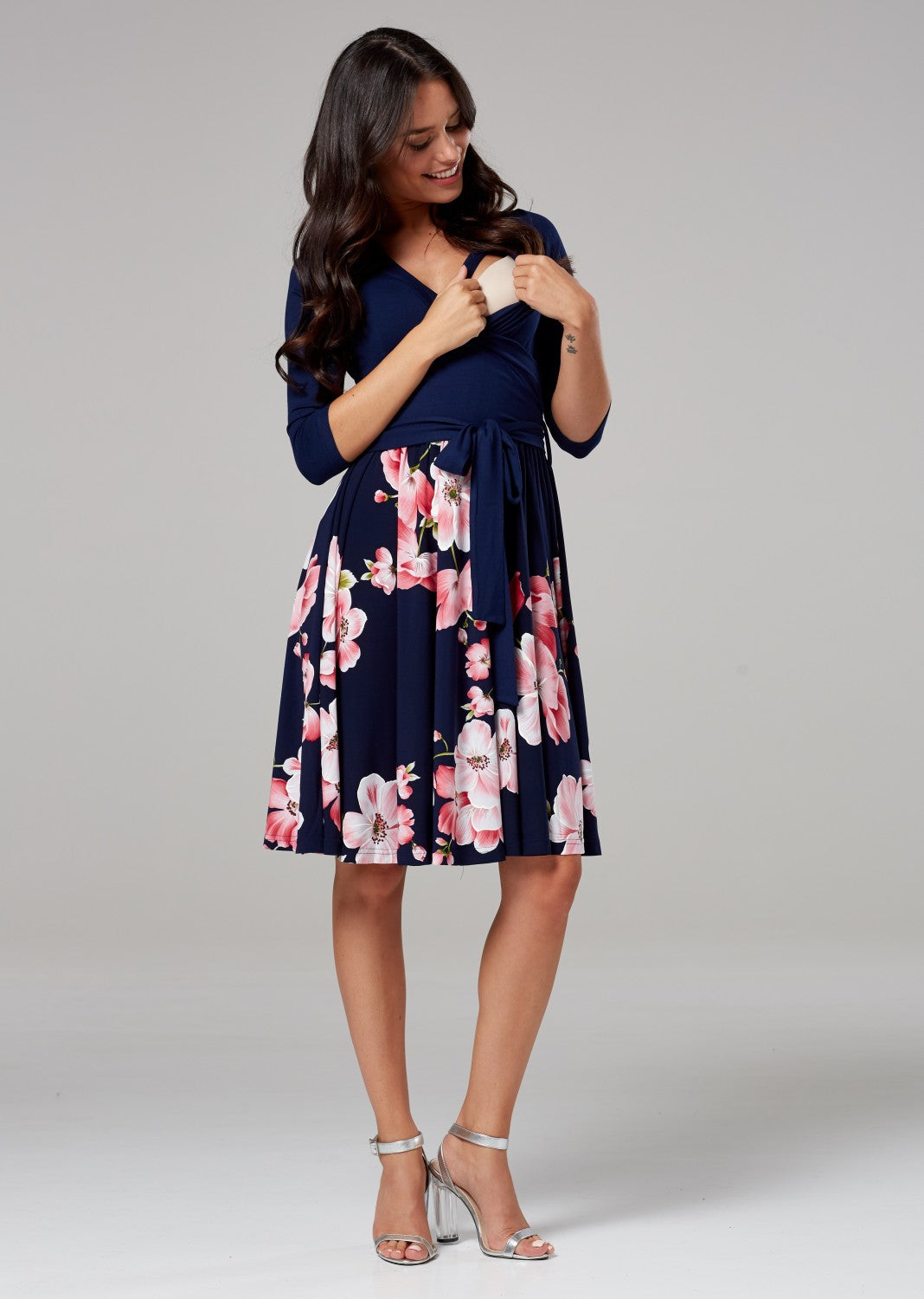 Maternity Wrap Nursing Dress in Flower Print