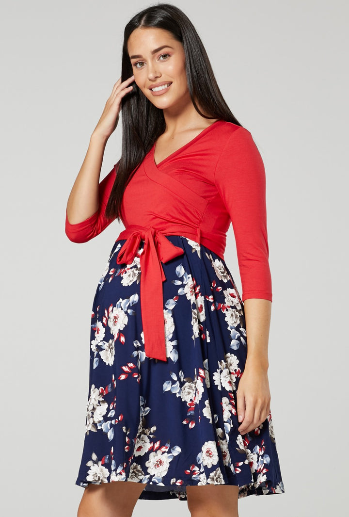 Maternity Wrap Nursing Dress in Flower Print