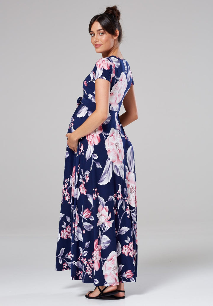 Maternity Nursing Maxi Wrap Dress in Flower Print