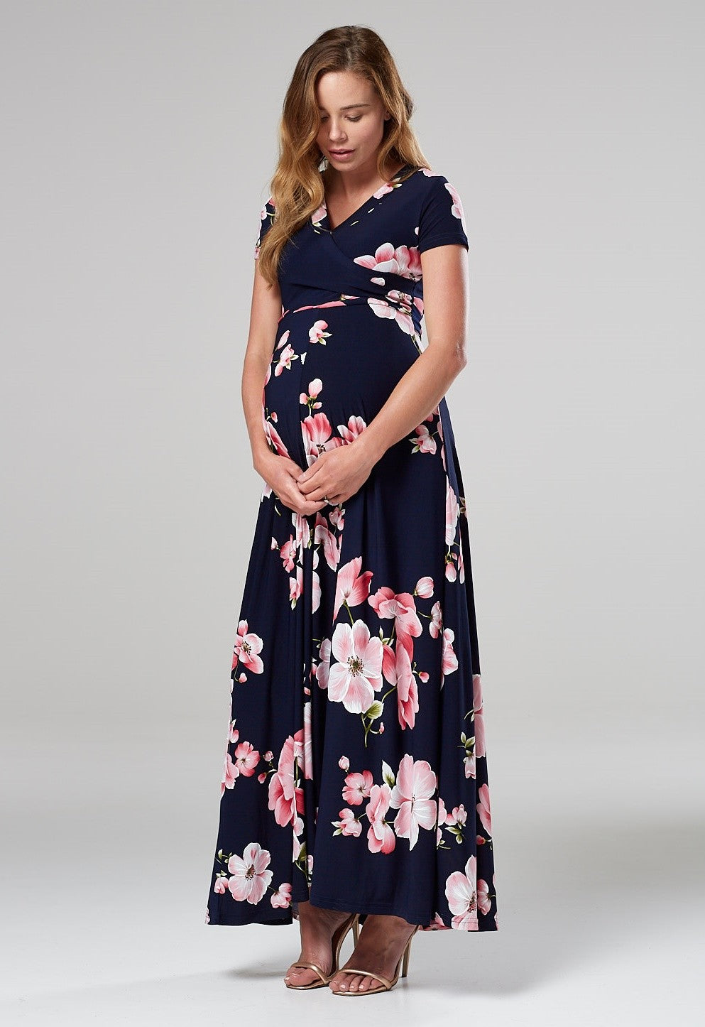 Maternity Nursing Maxi Wrap Dress in Flower Print