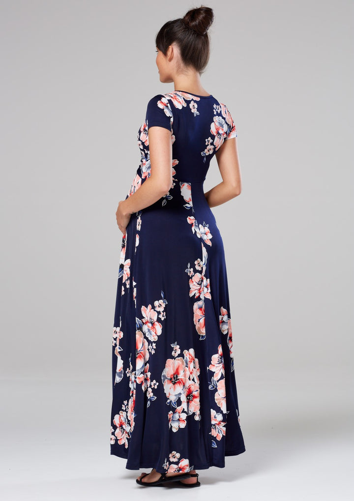 Maternity Nursing Maxi Wrap Dress in Flower Print