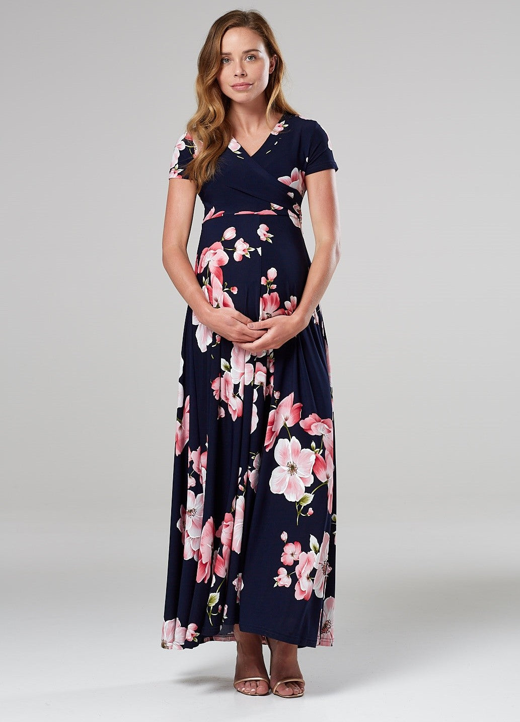 Maternity Nursing Maxi Wrap Dress in Flower Print