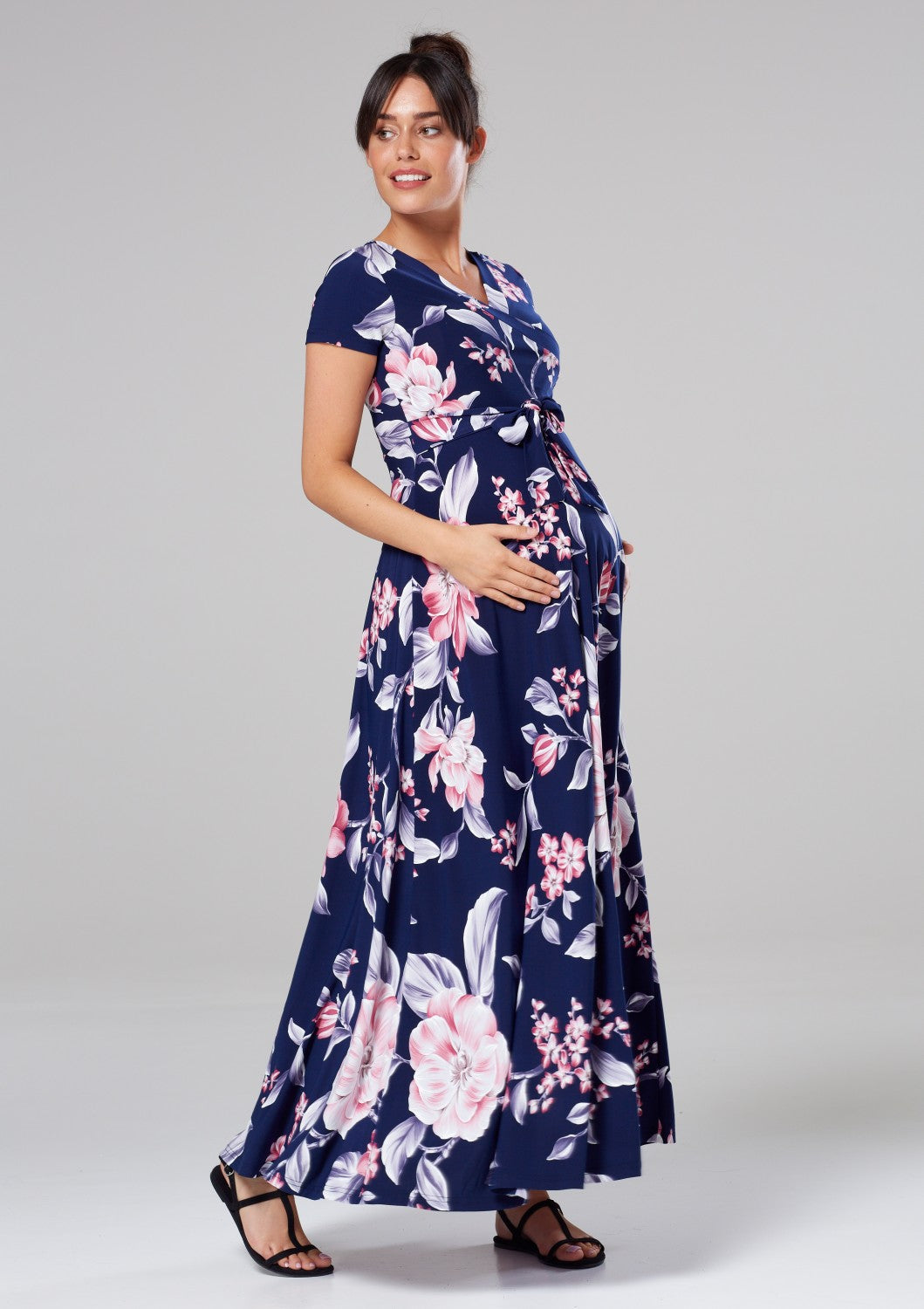 Maternity Nursing Maxi Wrap Dress in Flower Print