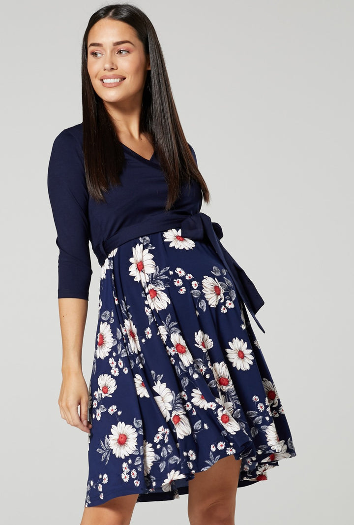 Maternity Wrap Nursing Dress in Flower Print