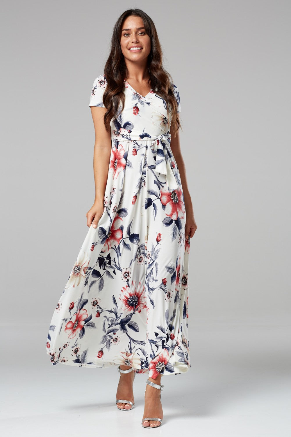 Maternity Nursing Maxi Wrap Dress in Flower Print