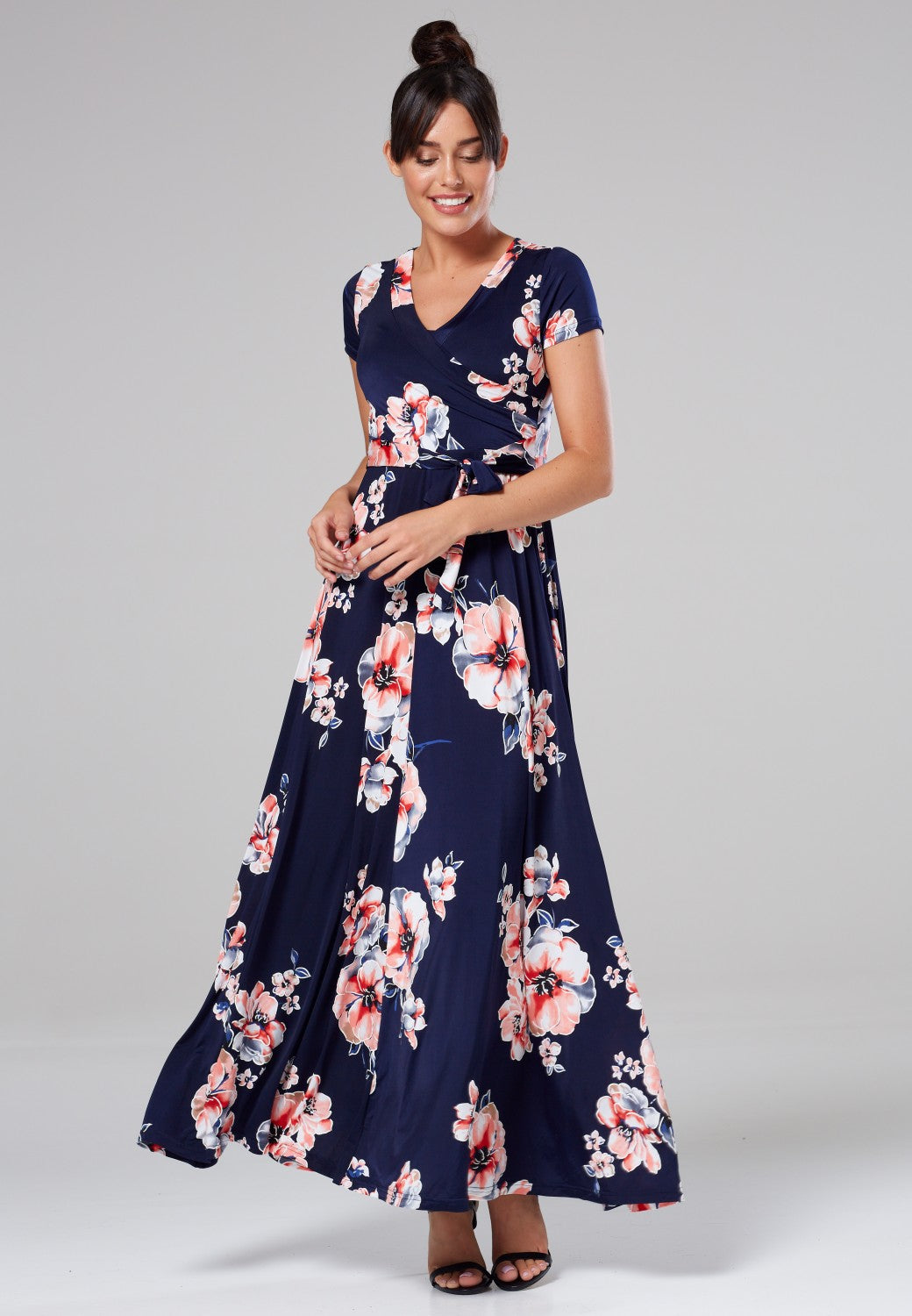 Maternity Nursing Maxi Wrap Dress in Flower Print