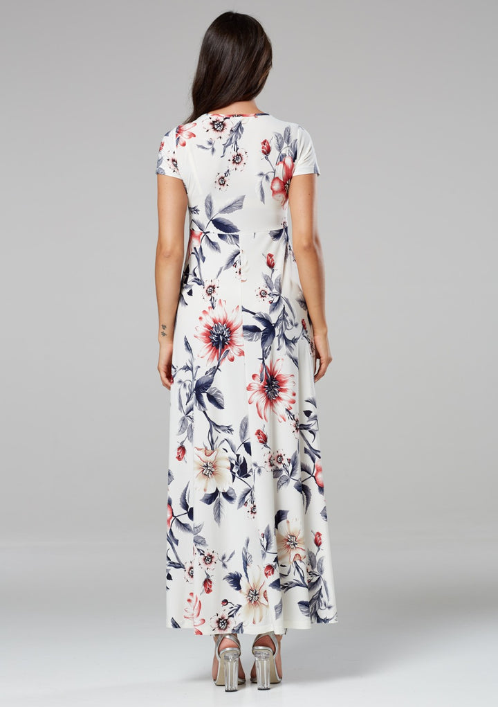 Maternity Nursing Maxi Wrap Dress in Flower Print