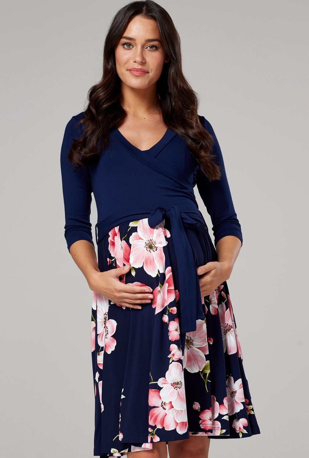 Maternity Wrap Nursing Dress in Flower Print