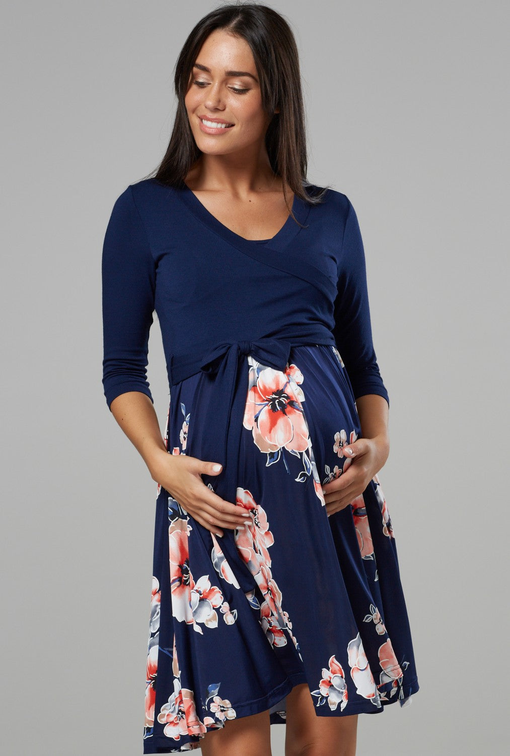 Maternity Wrap Nursing Dress in Flower Print