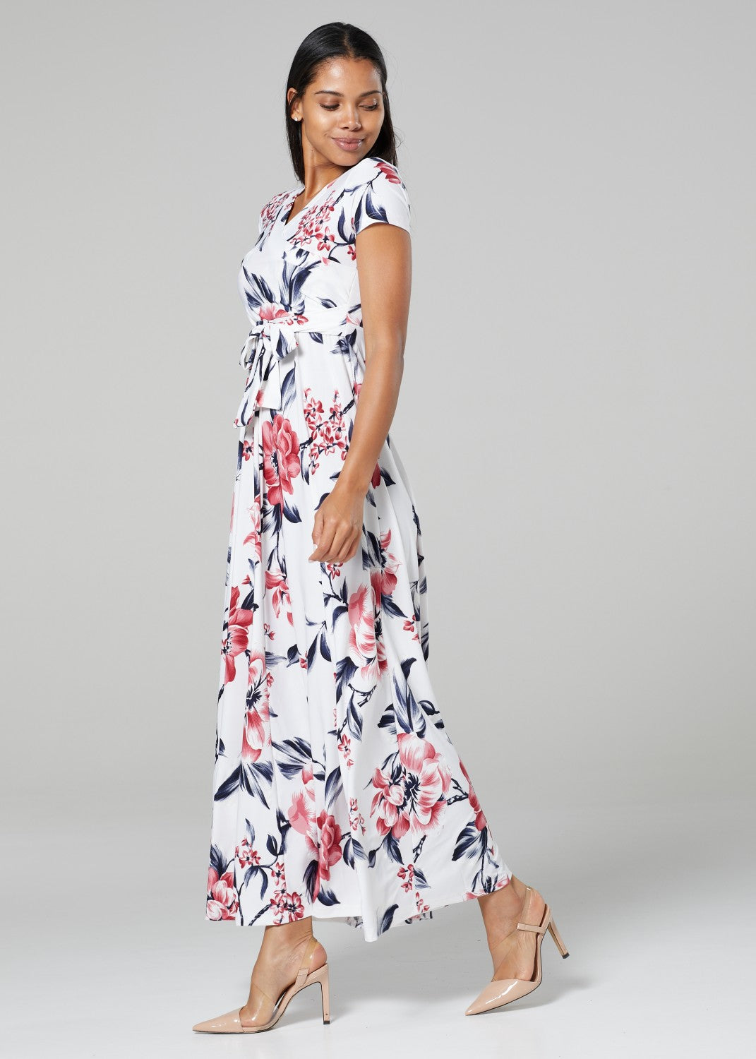 Maternity Nursing Maxi Wrap Dress in Flower Print