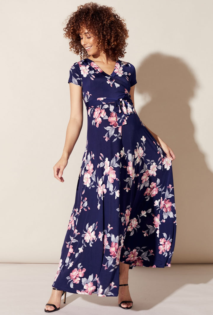 Maternity Nursing Maxi Wrap Dress in Flower Print