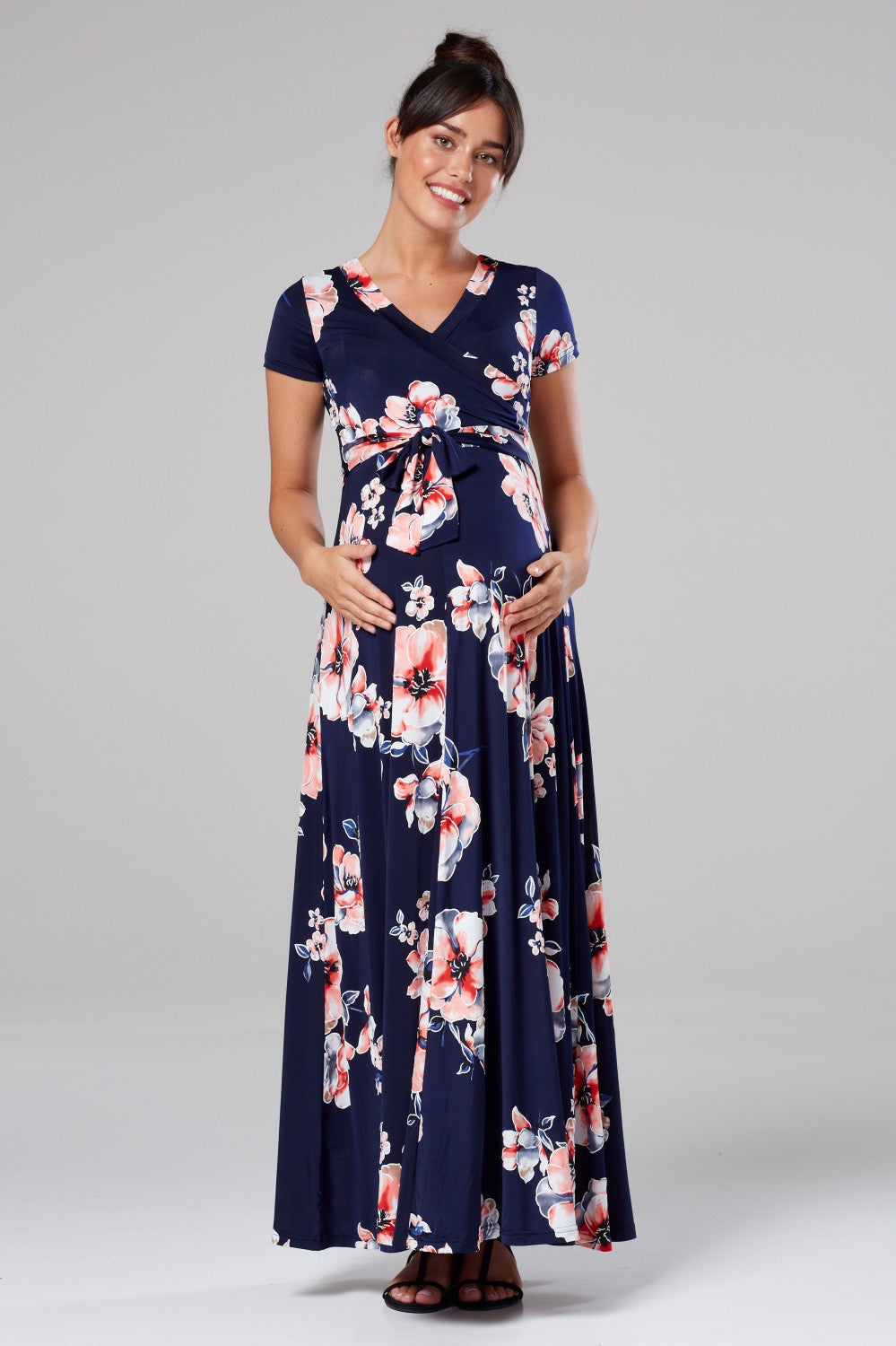 Maternity Nursing Maxi Wrap Dress in Flower Print