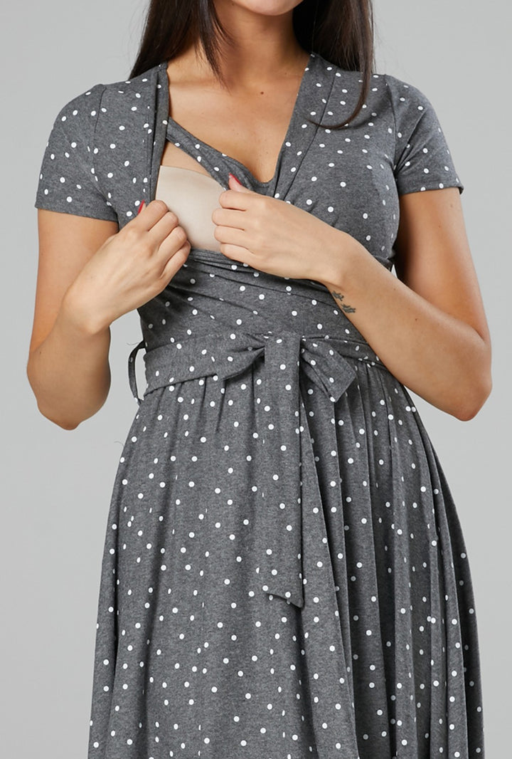 Maternity & Nursing Wrap Dotted Dress Short Sleeve