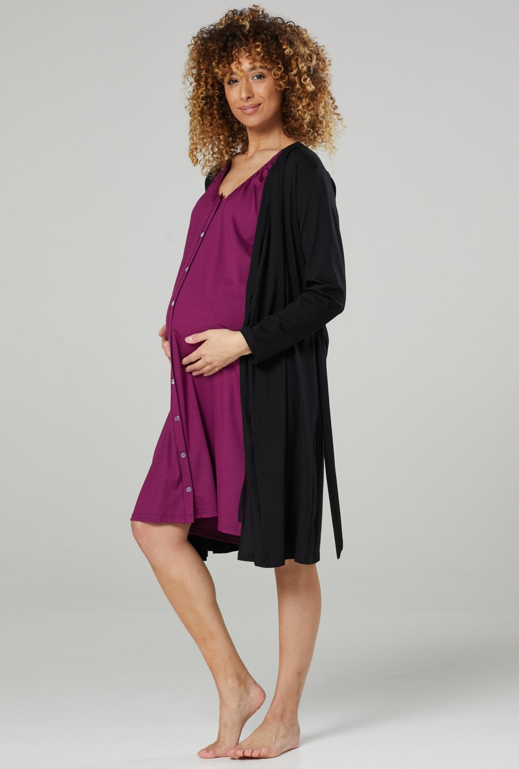 Maternity Hospital Bag Set Delivery Nightie & Robe In Bei, Happy Mama