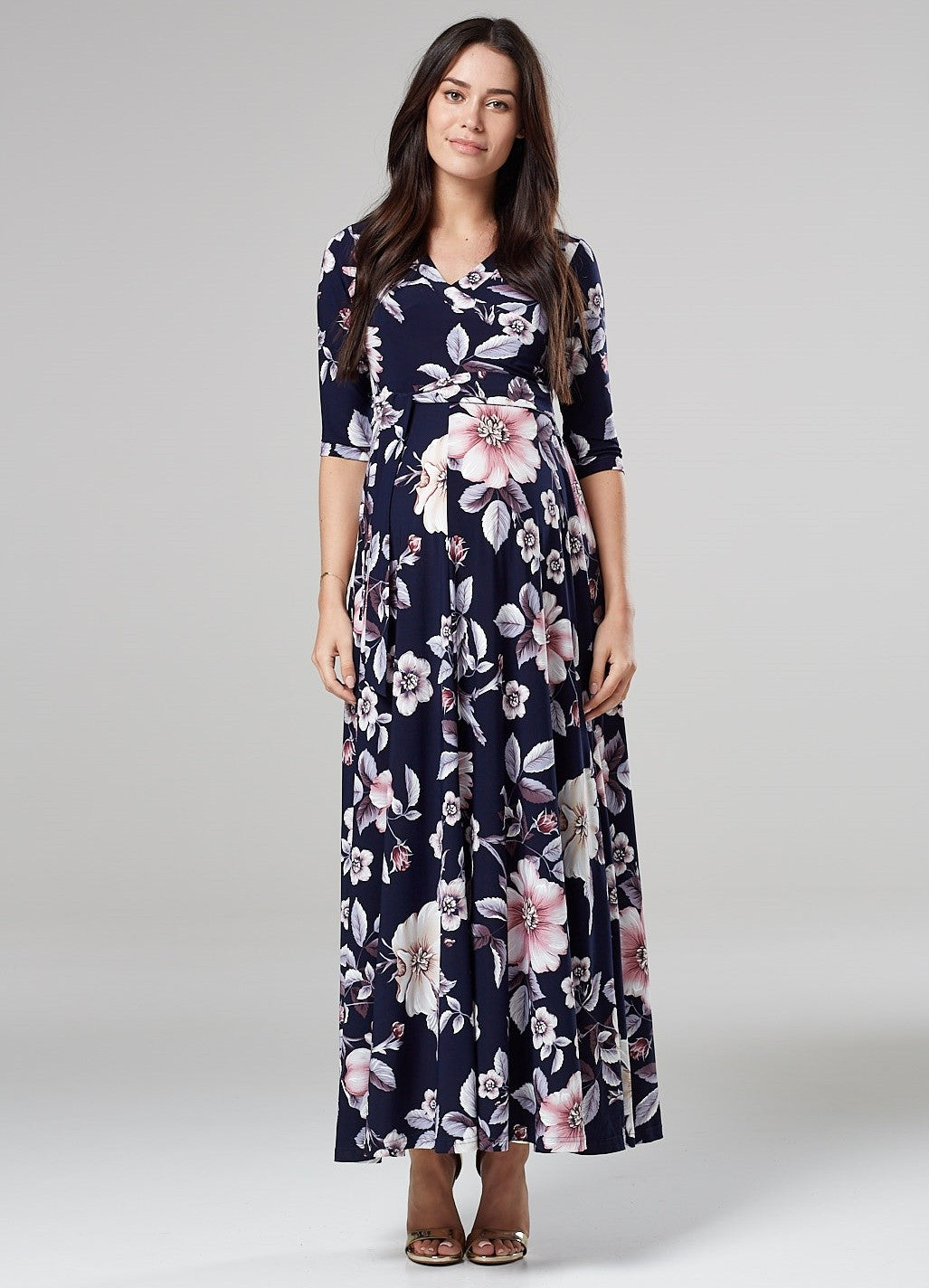 Maternity & Nursing Wrap Maxi Dress in Flower Print