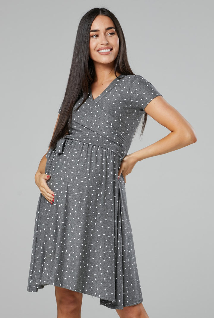 Maternity & Nursing Wrap Dotted Dress Short Sleeve