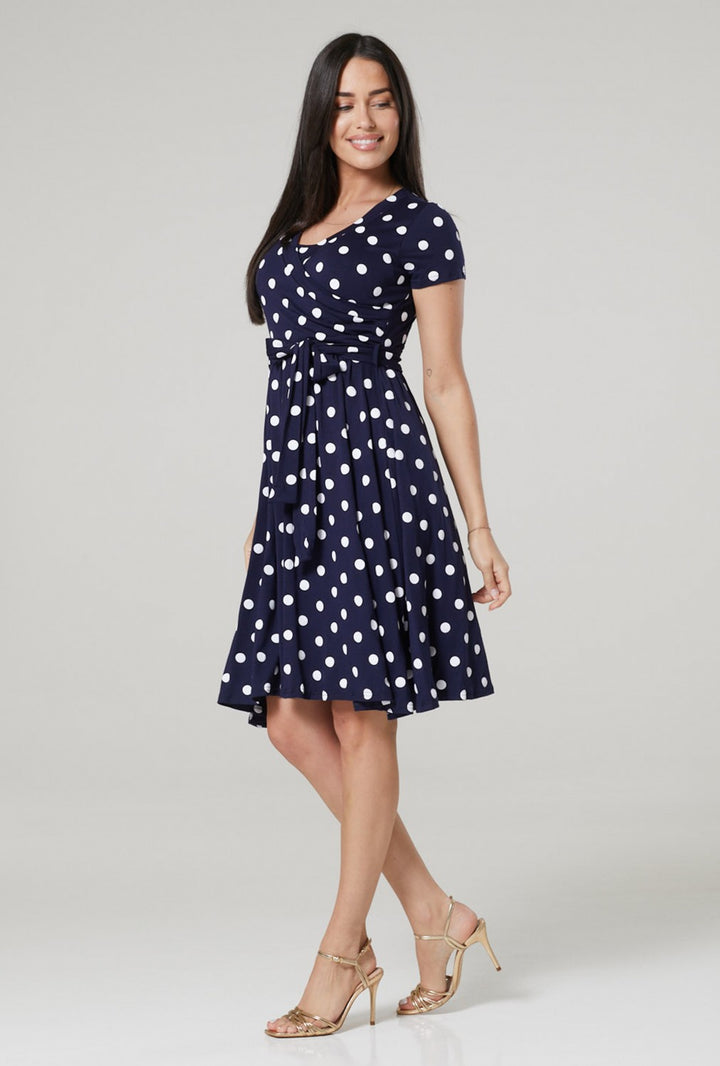 Maternity & Nursing Wrap Dotted Dress Short Sleeve