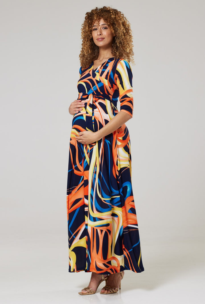 Maternity & Nursing Wrap Maxi Dress Printed