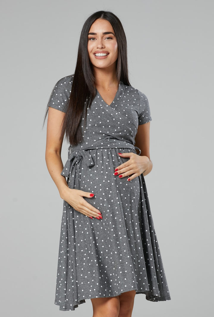 Maternity & Nursing Wrap Dotted Dress Short Sleeve