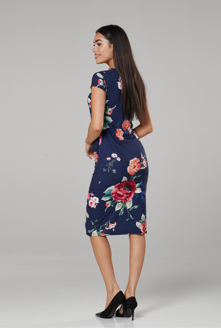 Maternity Bodycon Midi Dress with Flower Print