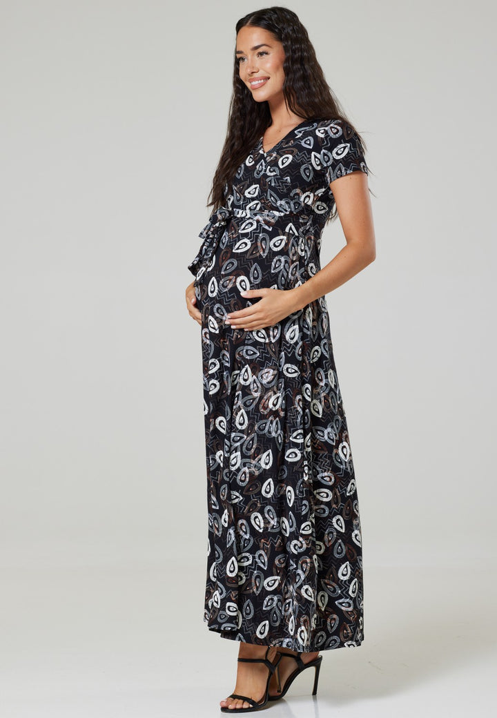 Maternity Nursing Maxi Wrap Dress Short Sleeve