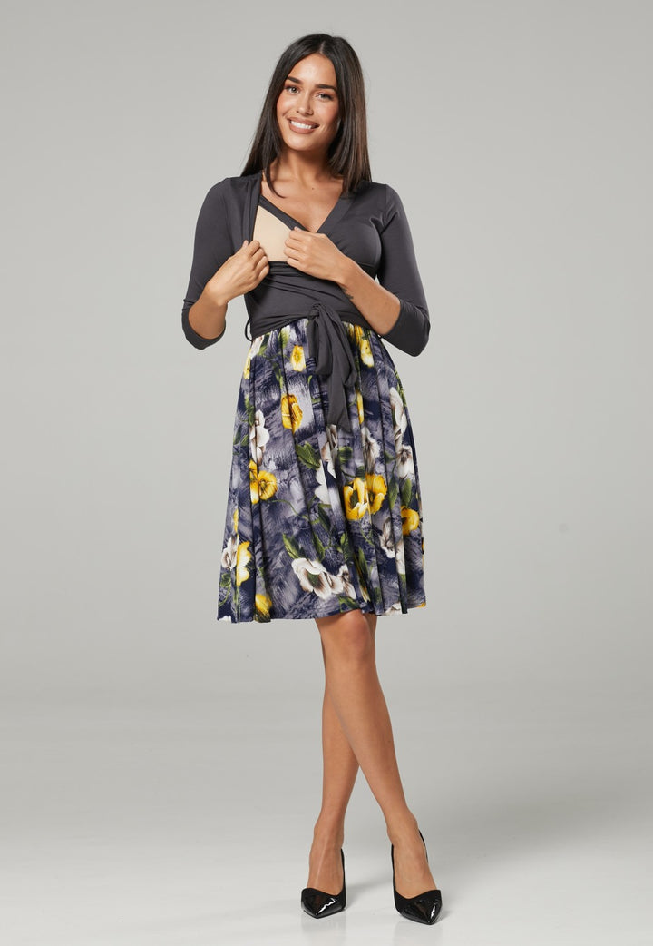 Maternity Wrap Nursing Dress in Flower Print