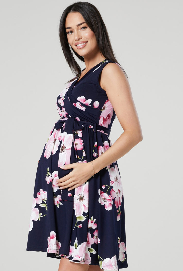 Maternity Nursing Wrap Summer Dress with Print