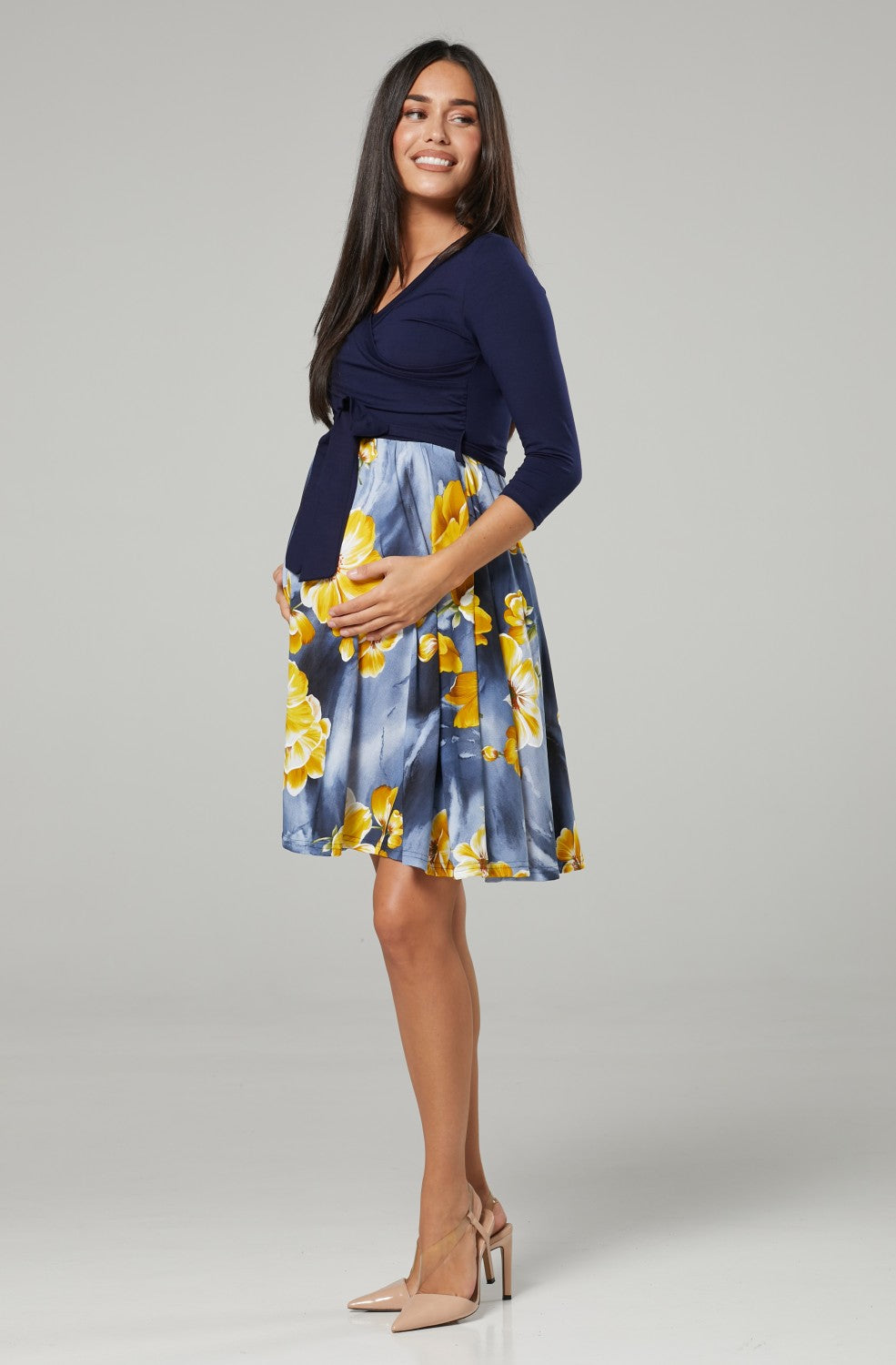 Maternity Wrap Nursing Dress in Flower Print