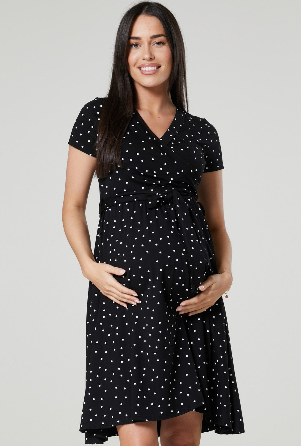 Maternity & Nursing Wrap Dotted Dress Short Sleeve